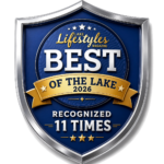 Cloke Custom Homes Best of the Lake Lake Lifestyles Magazine shield badge, recognized 11 times